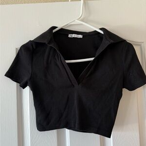 Zara Black Crop Collared
